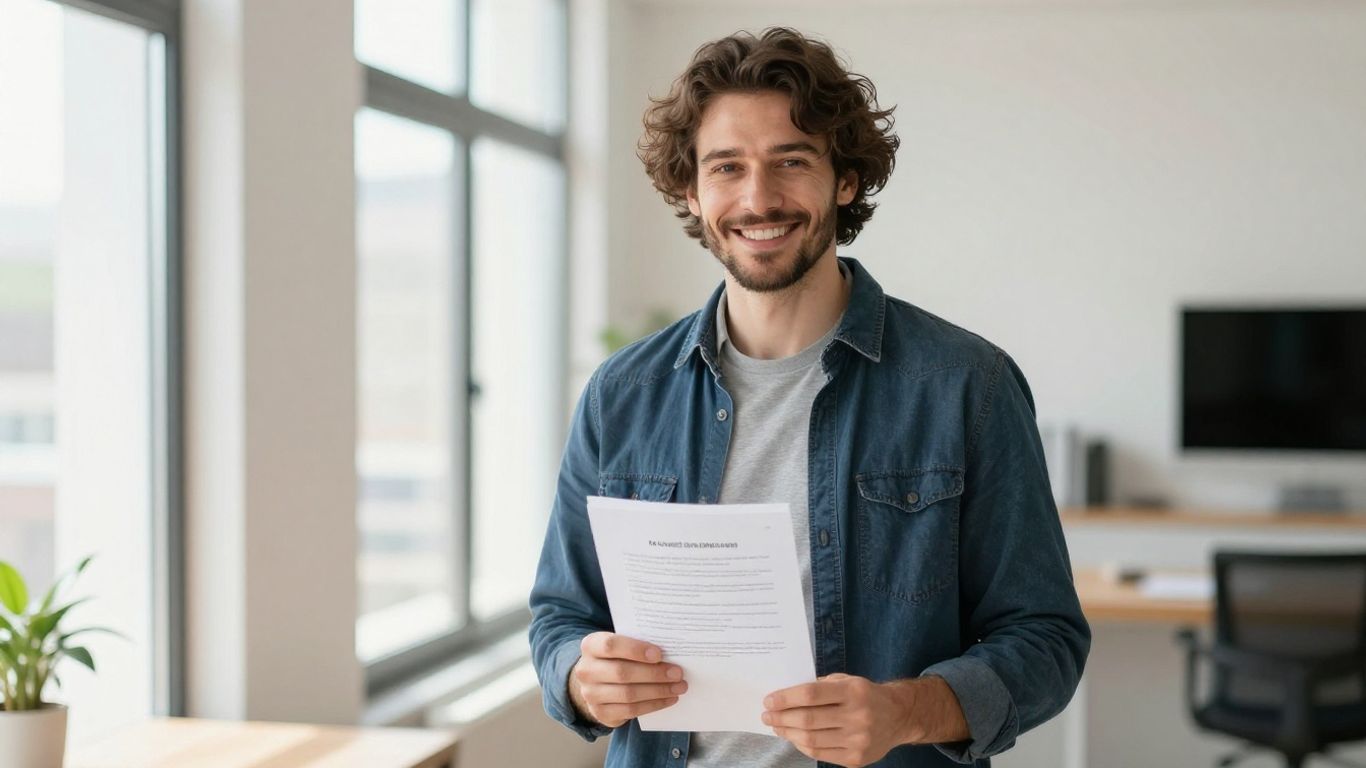 Person hält Dokument in hellem Raum