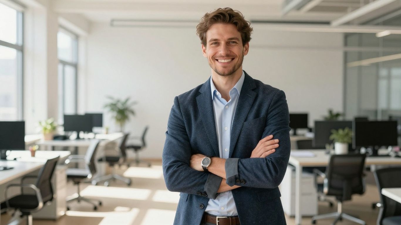 Selbstständiger lächelt in hellem Büro