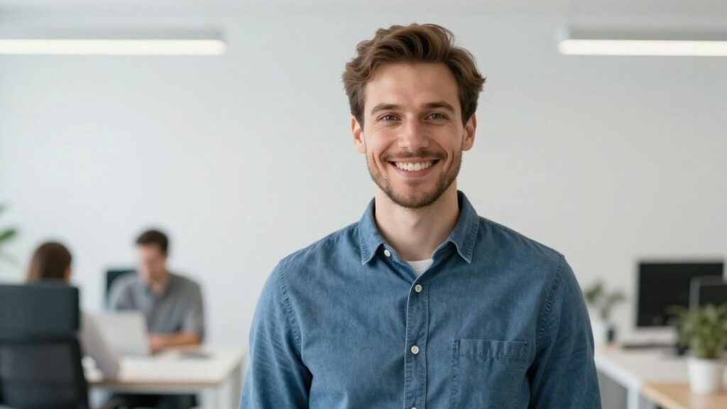 Lächelnde Person in hellem Büro