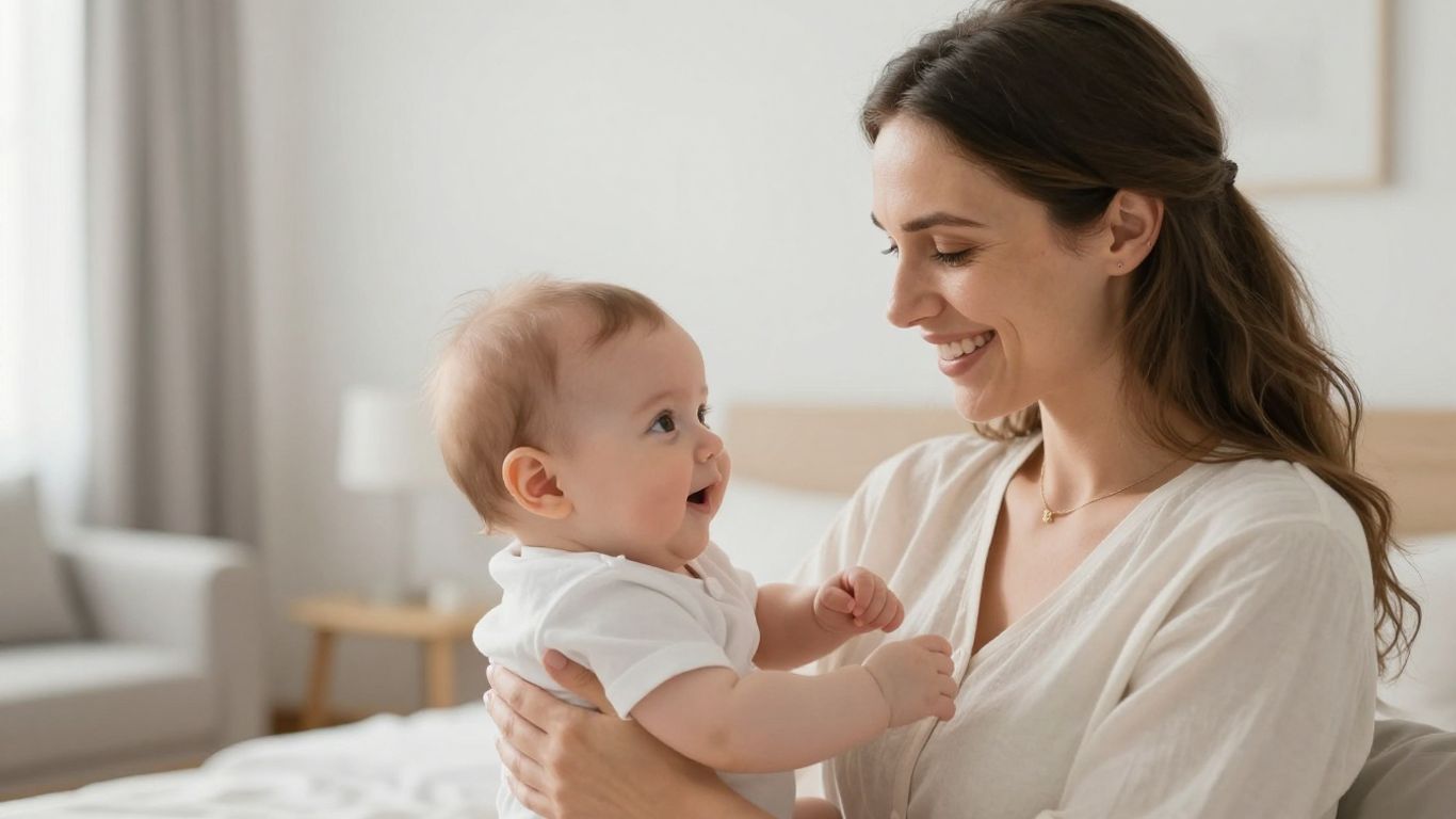 Frau mit Baby in heller Umgebung