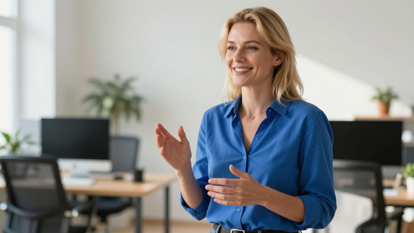 Lächelnde Frau in modernem Büro