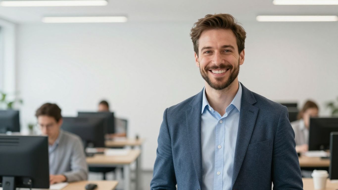 Europäer lächelt in hellem Büro