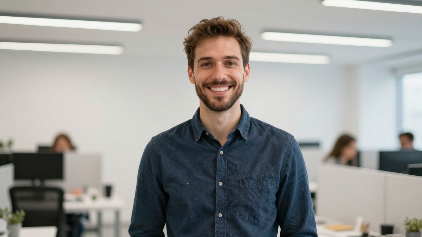 Lächelnde Person in hellem Büro
