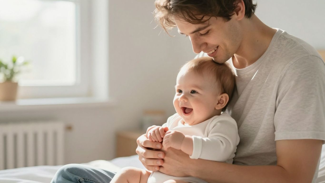 Elternteil hält Baby, Krankenversicherung Anmeldung