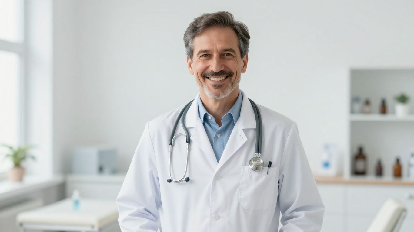 Arzt lächelt, medizinische Umgebung, Verdauungsgesundheit