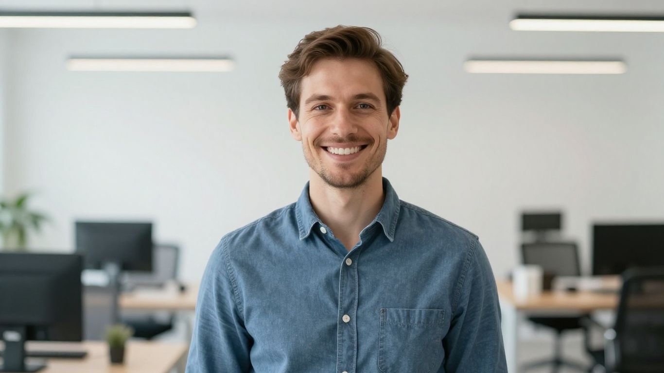 Lächelnde Person in hellem Büro