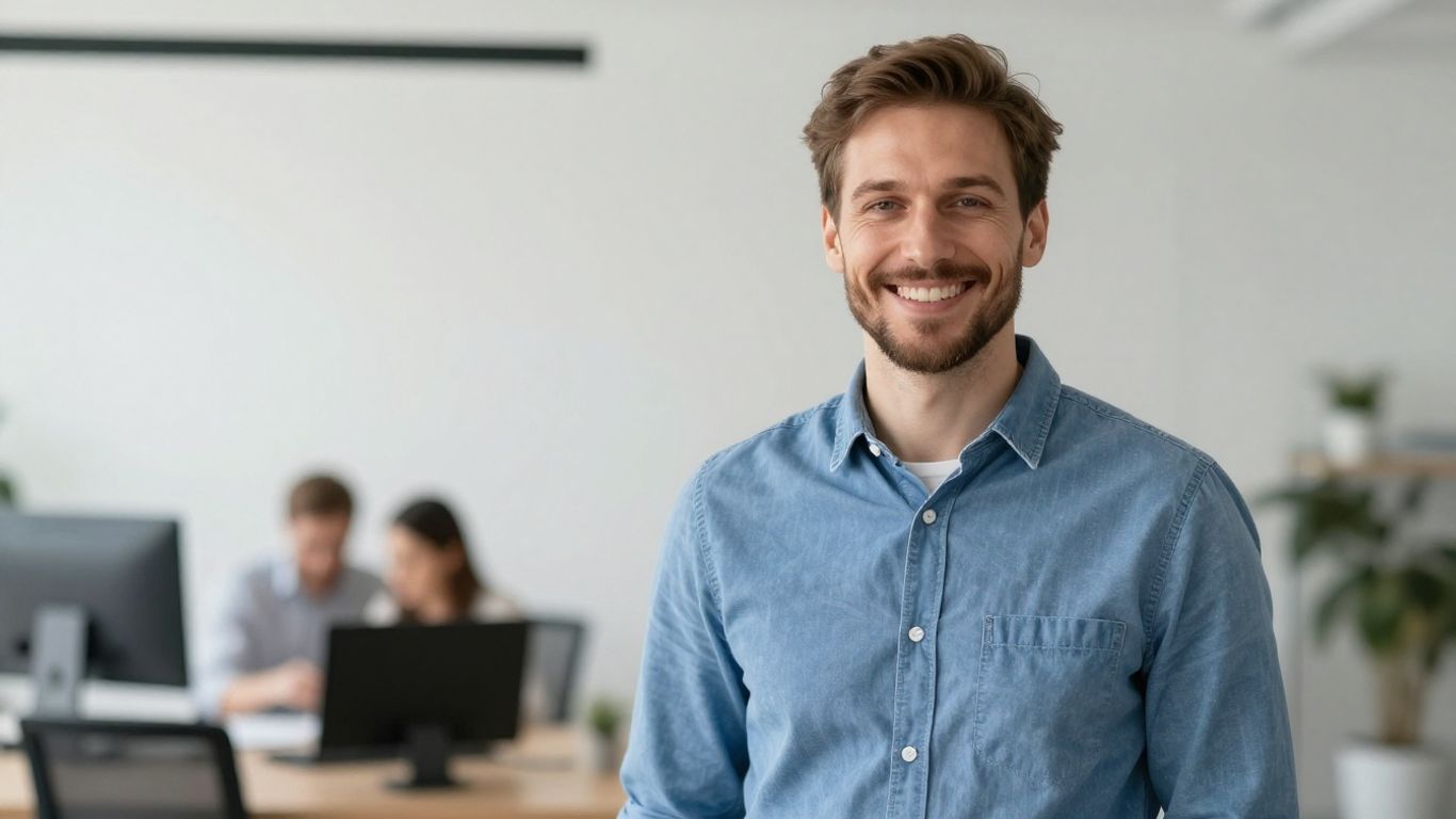 Lächelnde Person in hellem Büro