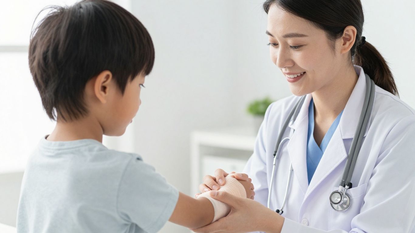 Arzt behandelt Kind mit Lymphdrainage