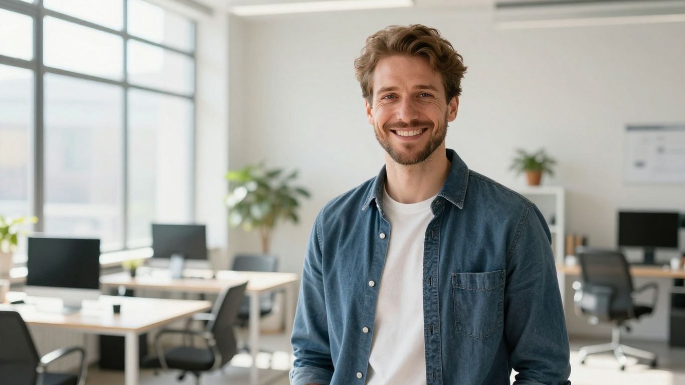Lächelnde Person in hellem Büro