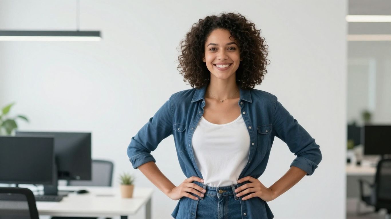 Lachende Person in hellem Büro