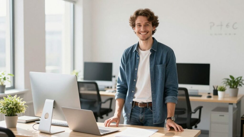 Selbstständiger lächelt in hellem Büro