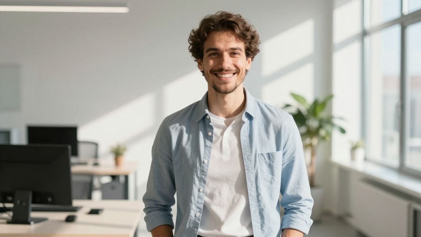 Selbstständiger lächelt in modernem Büro
