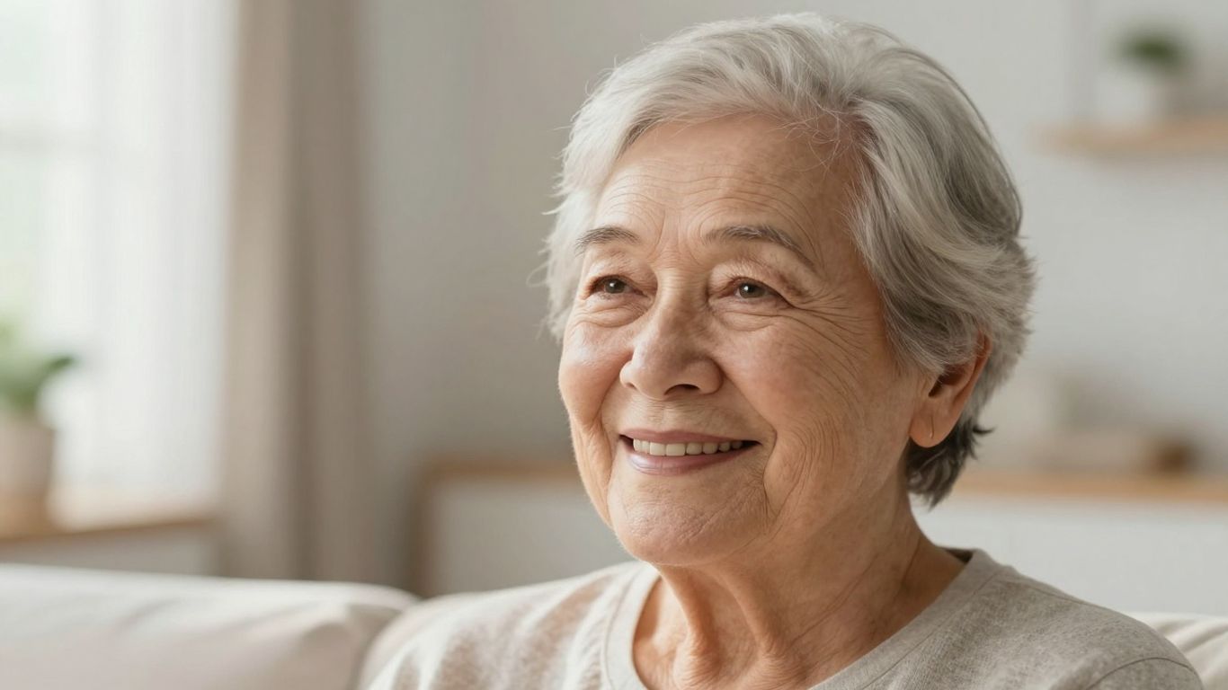 Lächelnder Senior in hellem, modernem Umfeld