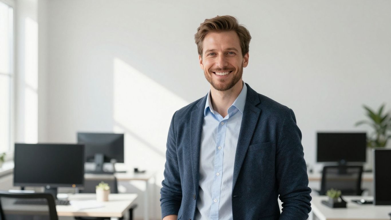 Lächelnde Person in hellem Büro
