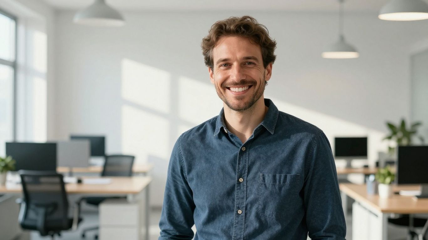 Lächelnde Person in hellem Büro