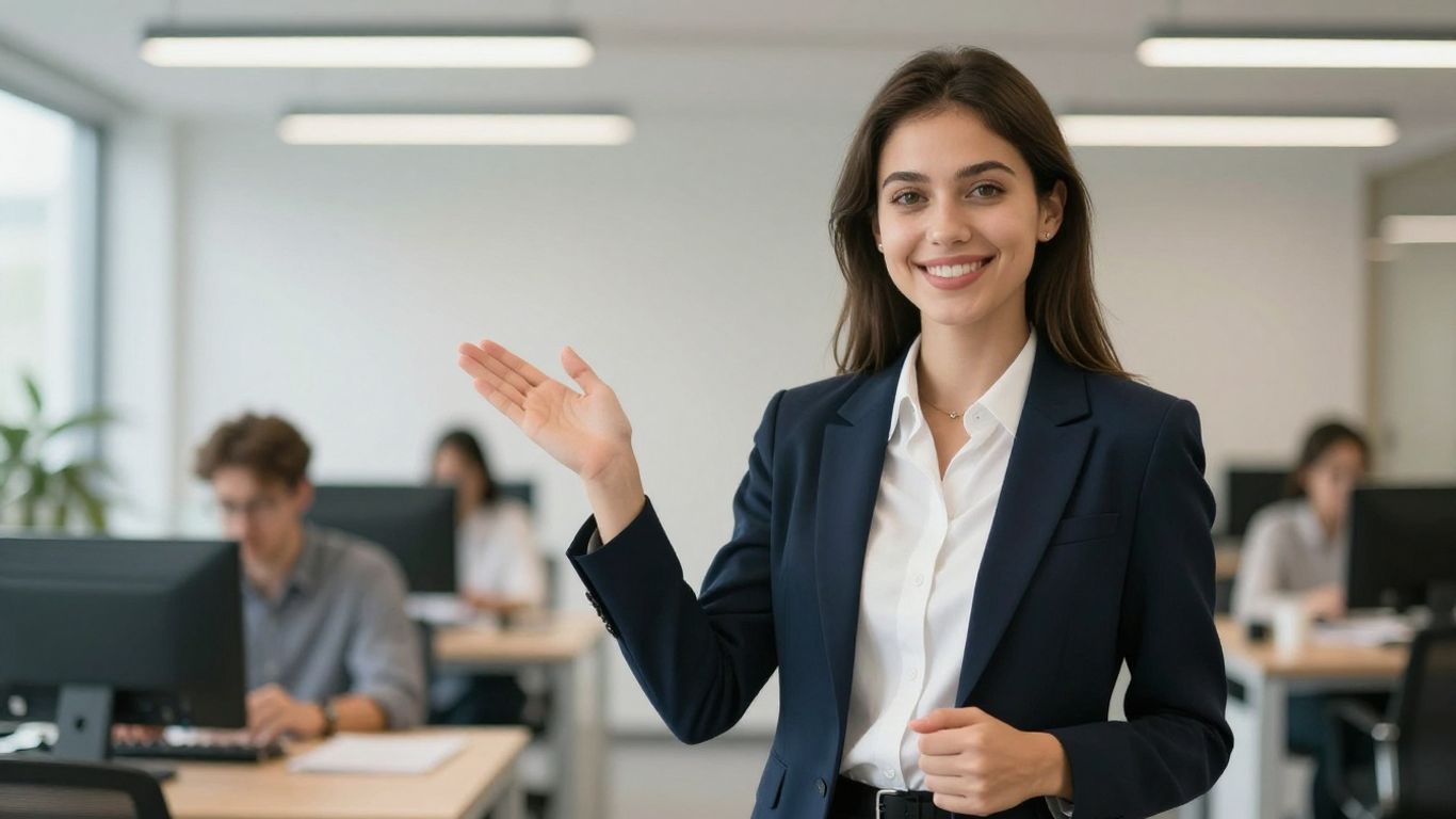 Junge Frau im Büro lächelt