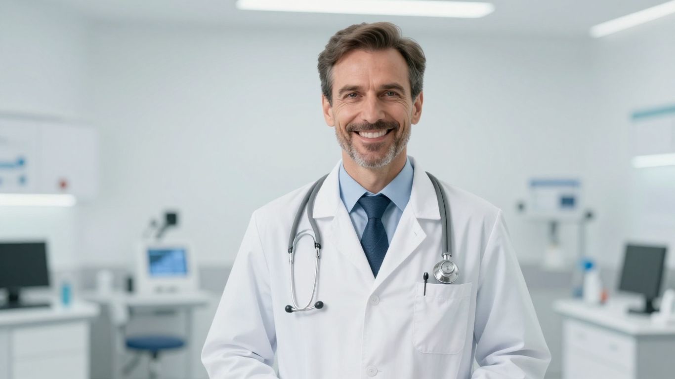Arzt lächelt, medizinische Untersuchung, Herzgesundheit