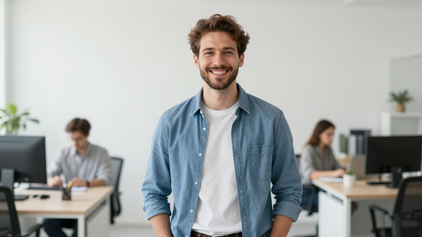 Lächelnde Person in hellem Büro