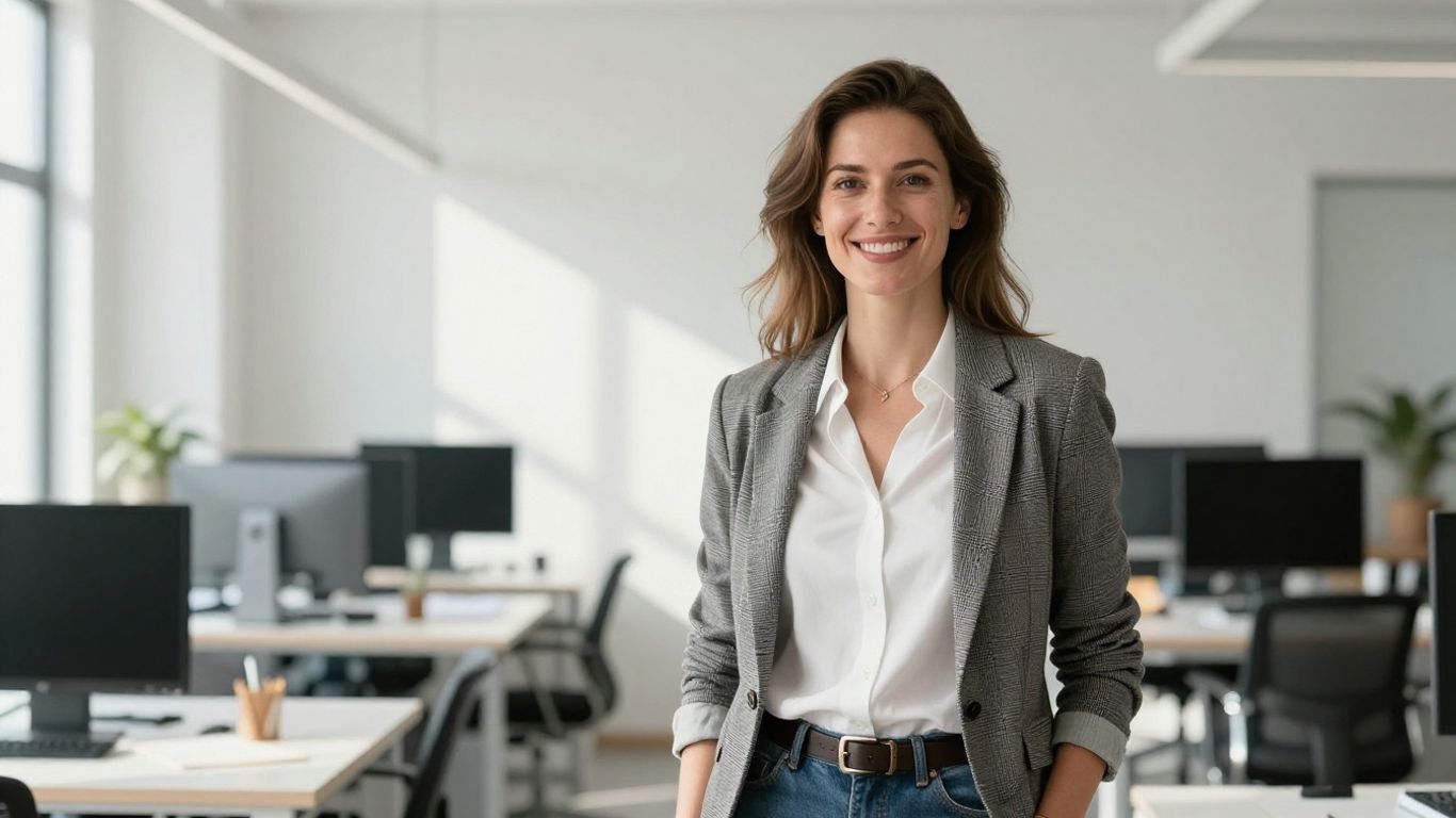 Lächelnde Frau in modernem Büro