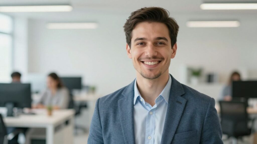 Lächelnde Person in hellem Büro