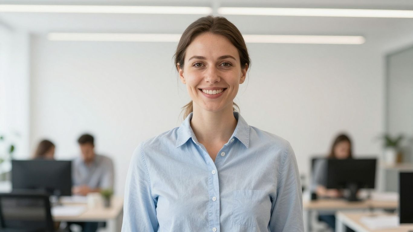 Lächelnde Person in hellem Büro