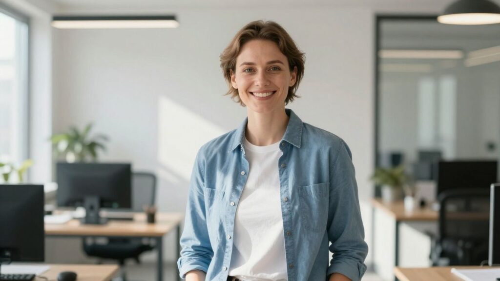 Glückliche Person in hellem Büro