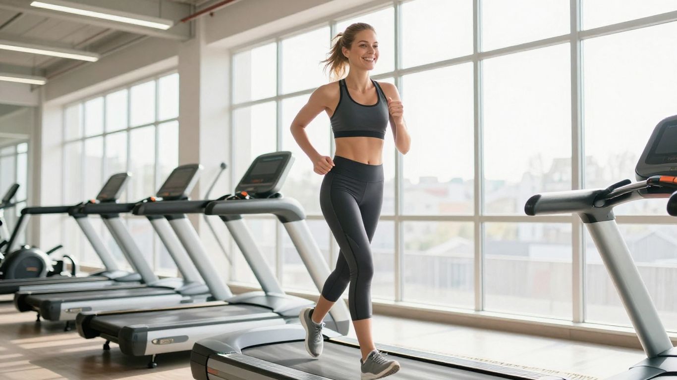 Lächelnde Person in Bewegung im Fitnessstudio